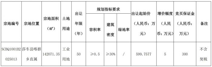 莎车县自然资源局国有建设用地使用权挂牌出让公告